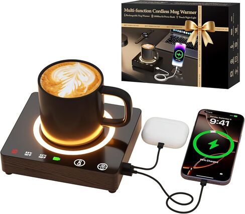 Mug Warmer, Cordless 180 Min Battery Life, 10000mAh Portable Charger, Wireless Coffee Cup Warmer for Desk, 3 Temp Settings, Smart Candle Heat Plate for Home, Office, Travel, Camping & Gifts for Men in Saudi Arabia