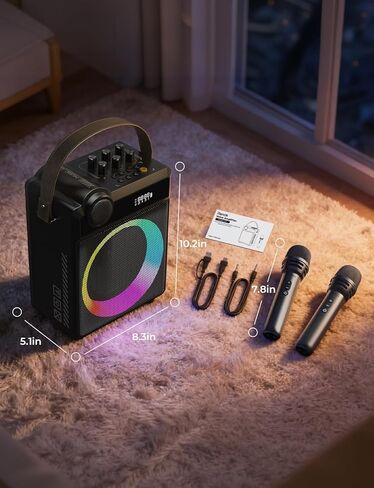 RIENOK 100W Portable Voice Amplifier with 2 Wireless Microphones, Big Pro Sound Portable Speaker with Microphone, Bluetooth Speaker PA System Karaoke Machine Support BT/USB/TF Card/Aux/Guitar S17 in Kuwait