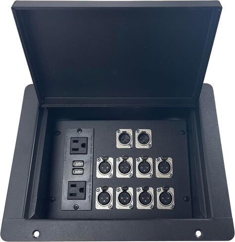 PROCRAFT Large Gap LID Feed-Thru RECESSED Stage Pocket/Floor Box w/ 1 Wired AC 8 XLR Female 2 XLR Male Made in USA in Kuwait
