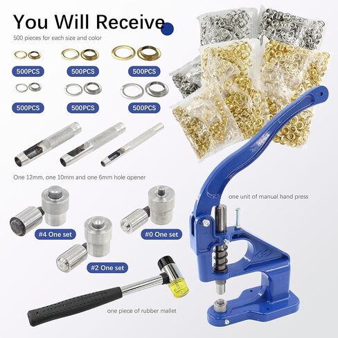 Heavy Duty Grommet Tool Kit Hand Press Grommet Machine 3000pcs Grommets Eyelets with 3 Dies #0#2#4, Punch Hole Tools Double Head Rubber Hammer for Fabric Tarps Leather Canvas Bags Shoes in Saudi Arabia