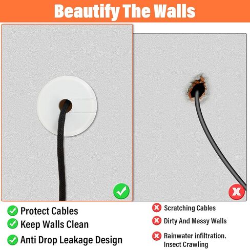 4 Pack White Wall Grommet, Compatible Cable Hole Cover, 1 inch Wall Cable Pass Through Kit, Plastic Grommets for Ethernet Walls Plug, Hole Covers for Cords in Saudi Arabia