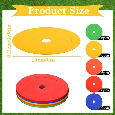 30 Pcs 6 Inch Flat Cones Spot Markers, 5-Color Non-Slip Agility Training Discs for Soccer, Football, Sports & Games in Saudi Arabia
