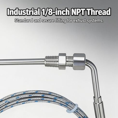 مسبار حراري مزدوج لدرجة حرارة العادم من النوع K، مستشعر درجة حرارة العادم مقاس 1/8 بوصة NPT | كابل 76 بوصة، نطاق -50 درجة فهرنهايت إلى 2000 درجة فهرنهايت | مناسب لتطبيقات الشاحن التوربيني وضبط الأداء البحري in Kuwait