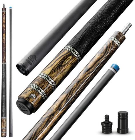 RHINO Retro Carbon Pool Cue, 30" Low Deflection Carbon Fiber Shaft, 12.5mm Tip, Pro Taper, 3/8-8 Joint, Microfiber Leather Wrap Grip in Saudi Arabia