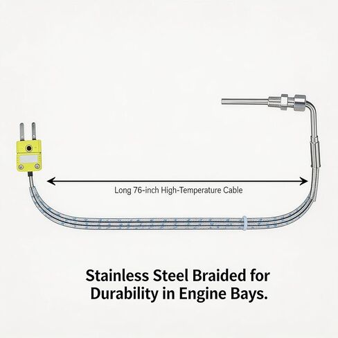 مسبار حراري مزدوج لدرجة حرارة العادم من النوع K، مستشعر درجة حرارة العادم مقاس 1/8 بوصة NPT | كابل 76 بوصة، نطاق -50 درجة فهرنهايت إلى 2000 درجة فهرنهايت | مناسب لتطبيقات الشاحن التوربيني وضبط الأداء البحري in Kuwait