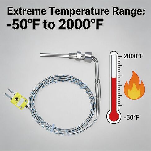 مسبار حراري مزدوج لدرجة حرارة العادم من النوع K، مستشعر درجة حرارة العادم مقاس 1/8 بوصة NPT | كابل 76 بوصة، نطاق -50 درجة فهرنهايت إلى 2000 درجة فهرنهايت | مناسب لتطبيقات الشاحن التوربيني وضبط الأداء البحري in Kuwait