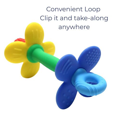عصا أنبوب زهرة teether من أجل الطفل-سنت السيليكون مزخرفة التسنين مع مقبض قبضة ، حلقة مستديرة مدمجة للمقطع ، تصل إلى اللثة الأمامية والأضراس الخلفية | الهدايا وتخزين الحشو in Saudi Arabia
