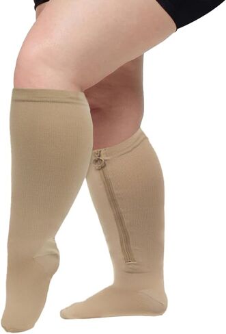 Plus Size(3X-6XL) Zipper Athletic Compression Socks for Women Men 20-30 mmHg Protection Knee Calf Running Hiking 1 Pair in Saudi Arabia