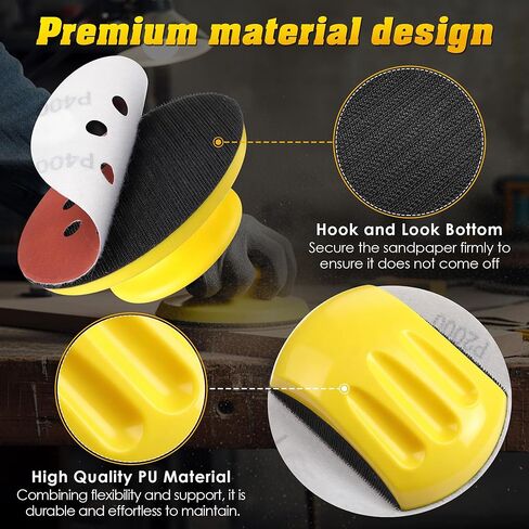 Huwena 5 Inch Hook and Loop Sanding Block Set, 2 Pcs Round and Mouse Sanding Block with 50 Pcs Different Grit Discs Sandpapers, Sand Paper for Wood Furniture Restoration Home Arts and Crafts in Saudi Arabia
