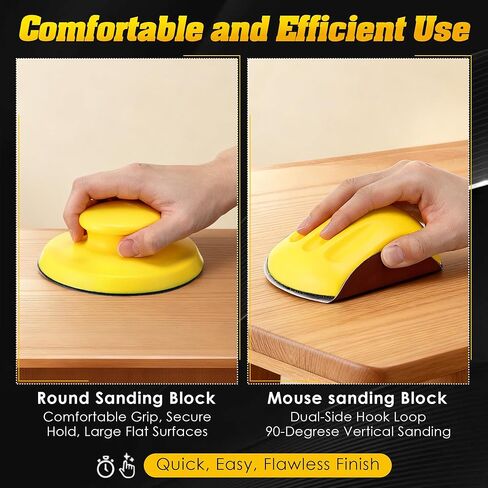 Huwena 5 Inch Hook and Loop Sanding Block Set, 2 Pcs Round and Mouse Sanding Block with 50 Pcs Different Grit Discs Sandpapers, Sand Paper for Wood Furniture Restoration Home Arts and Crafts in Saudi Arabia