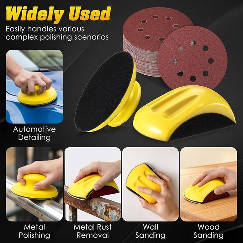 Huwena 5 Inch Hook and Loop Sanding Block Set, 2 Pcs Round and Mouse Sanding Block with 50 Pcs Different Grit Discs Sandpapers, Sand Paper for Wood Furniture Restoration Home Arts and Crafts in Saudi Arabia
