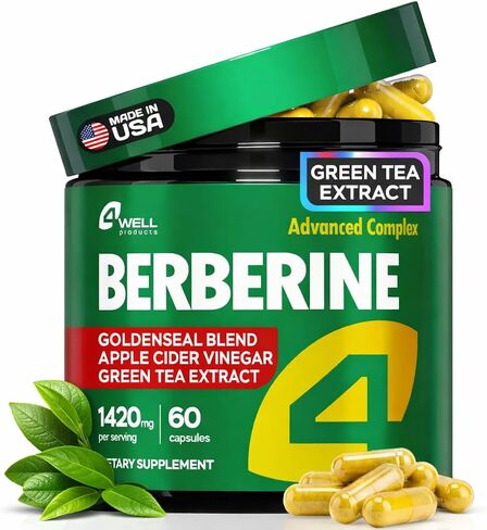 ملحق Berberine HCL مركب 1400mg مع خل التفاح وخلاصة الشاي الأخضر ، الصيغة المتقدمة (60 كبسولة) in Kuwait