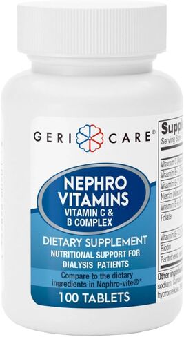 GeriCare Nephro Vitamin C & B Complex Tablets, 100 Count – Daily Kidney Health & Energy Support, Immune System Boost, Antioxidant Protection & Metabolism Support (Pack of 1) in Saudi Arabia