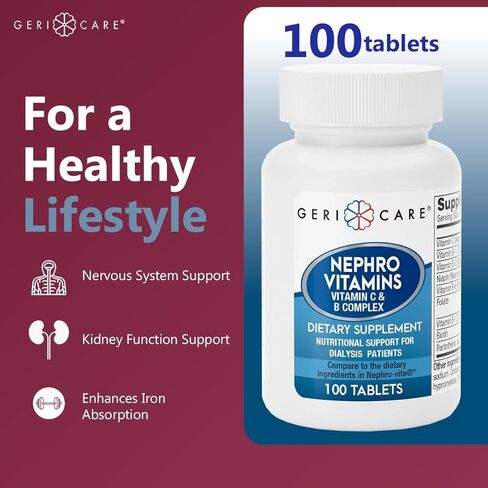GeriCare Nephro Vitamin C & B Complex Tablets, 100 Count – Daily Kidney Health & Energy Support, Immune System Boost, Antioxidant Protection & Metabolism Support (Pack of 1) in Saudi Arabia