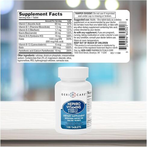 GeriCare Nephro Vitamin C & B Complex Tablets, 100 Count – Daily Kidney Health & Energy Support, Immune System Boost, Antioxidant Protection & Metabolism Support (Pack of 1) in Saudi Arabia
