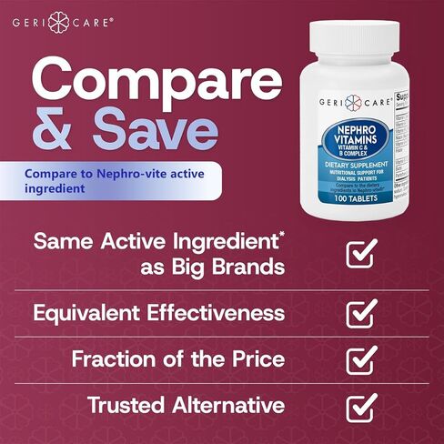 GeriCare Nephro Vitamin C & B Complex Tablets, 100 Count – Daily Kidney Health & Energy Support, Immune System Boost, Antioxidant Protection & Metabolism Support (Pack of 1) in Saudi Arabia