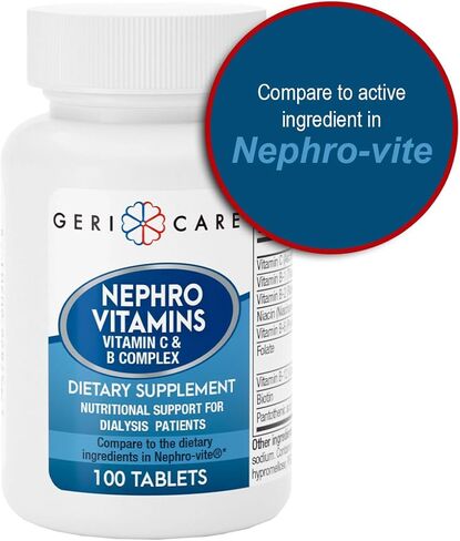 GeriCare Nephro Vitamin C & B Complex Tablets, 100 Count – Daily Kidney Health & Energy Support, Immune System Boost, Antioxidant Protection & Metabolism Support (Pack of 1) in Saudi Arabia