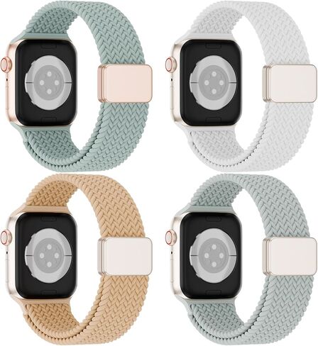 4 حزمة حلقة منفردة مضفر مغناطيسية متوافقة مع Apple Watch Band 38mm 40mm 41mm 42mm 44mm 45mm 46mm 49mm النساء ، حزام نايلون نايلون الرياضي المرن لسلسلة Iwatch 11/10/9/8/se/7/6/5/5/3/ultra in Kuwait