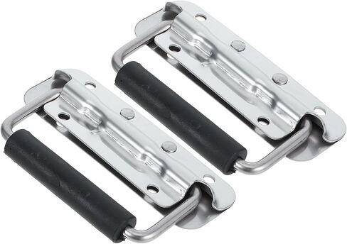 2pcs Stainless Steel Spring Loaded Handles with Non-Slip Rubber Grip, 122mm Heavy Duty Folding Pull Handles for Toolbox, Chest, and Storage Case Surface Mount Hardware in Saudi Arabia