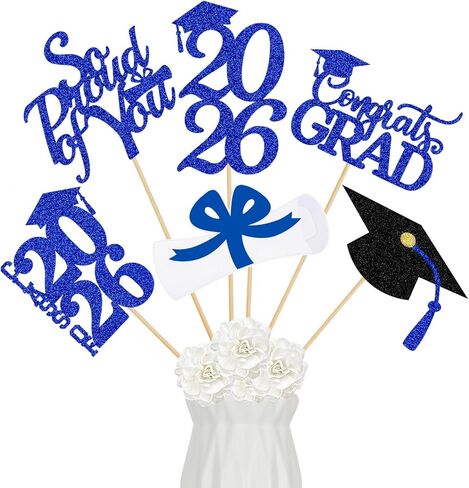 قطع مركزية لطاولات التخرج باللون الأزرق 2024، قطع مركزية لحفلات التخرج 2024، أغطية طاولات التخرج 2024، فئة زرقاء من 2024 ديكورات قطع مركزية لطاولات التخرج - 24 قطعة in Kuwait