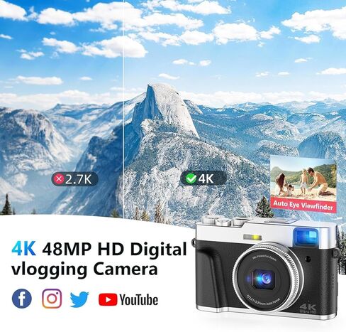 الكاميرا الرقمية ، كاميرا أطفال مع بطاقة 32 جيجابايت ، FHD 1080p 44mp camerging Camering ، 16x Zoom Point وتصوير كاميرات قابلة لإعادة شحن الكاميرا الرقمية المدمجة لطلاب سن المراهقة الفتيات (أسود) in Kuwait