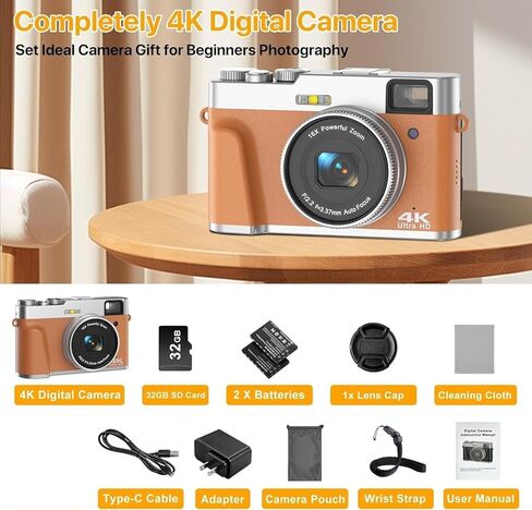 الكاميرا الرقمية ، كاميرا أطفال مع بطاقة 32 جيجابايت ، FHD 1080p 44mp camerging Camering ، 16x Zoom Point وتصوير كاميرات قابلة لإعادة شحن الكاميرا الرقمية المدمجة لطلاب سن المراهقة الفتيات (أسود) in Kuwait