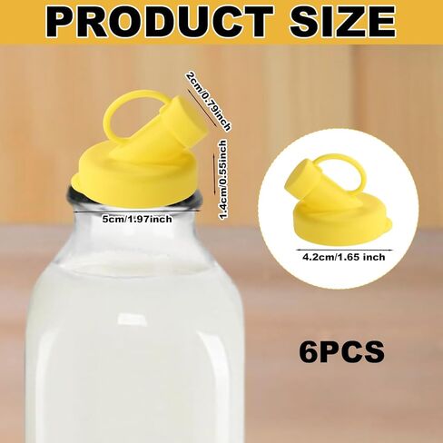 6pcs Milk Glass Bottles Lids, 48mm Diameter Silicone Bottle Lids for Stanpac & Libbey Milk Glass Bottles Reusable Airtight Bottle Dispenser Caps Dishwasher-Safe (Purple, Yellow, Blue) in Saudi Arabia