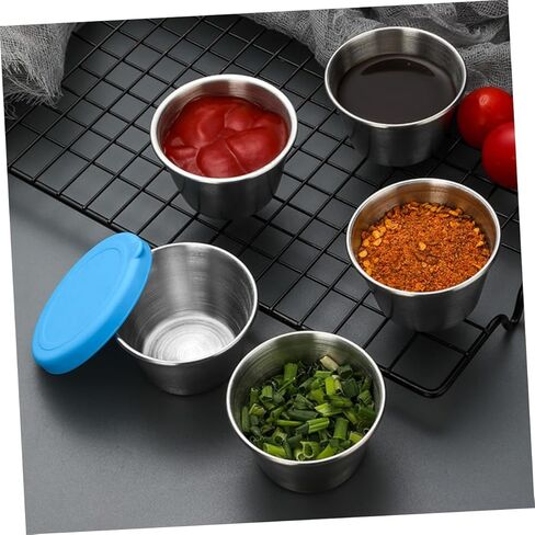 Stainless Steel Sauce Cups with Leakproof Silicone Lids 2.48 Inch Condiment Containers for Salad Dressing Kitchen Storage Set of 6 in Saudi Arabia