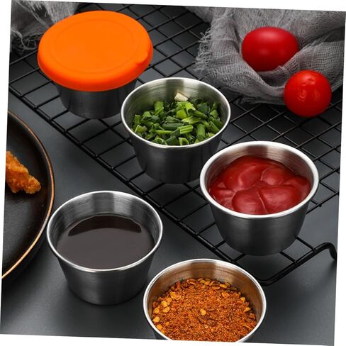 Stainless Steel Sauce Cups with Leakproof Silicone Lids 2.48 Inch Condiment Containers for Salad Dressing Kitchen Storage Set of 6 in Saudi Arabia