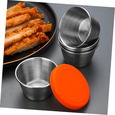 Stainless Steel Sauce Cups with Leakproof Silicone Lids 2.48 Inch Condiment Containers for Salad Dressing Kitchen Storage Set of 6 in Saudi Arabia