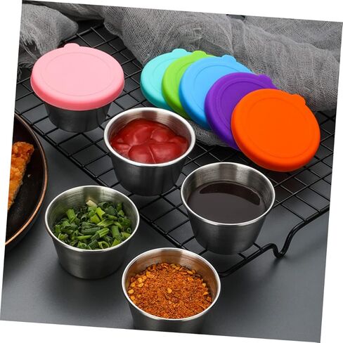 Stainless Steel Sauce Cups with Leakproof Silicone Lids 2.48 Inch Condiment Containers for Salad Dressing Kitchen Storage Set of 6 in Saudi Arabia