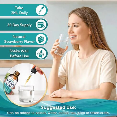 TUDCA Bile Salts 1200mg Liquid Drops, Tudca Supplement with Choline, ALA, NAC, Glutathione & Herbal Extract for Bile Flow, Gallbladder Health & Antioxidant Defense, Strawberry Flavor, 2 Fl Oz in Kuwait