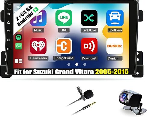 4+64G Android 13 Car Stereo Compatible with Suzuki Grand Vitara 2005-2015 Radio Upgrade 9 Inch Touch Screen with Wireless Carplay Android Auto AHD Backup Camera Mirror Link GPS SWC WiFi FM in Kuwait