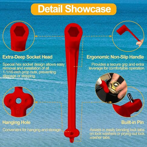 Polymer Propeller Wrench 1-1/16" Nut Wrench & Prop Stop Propeller Stop Fit Mercury/Mercruiser/OMC,Marine Boat Prop for All Outboard & Stern Drive Applications,Light-Weight, Rustproof Plastic,Red(27mm) in Kuwait