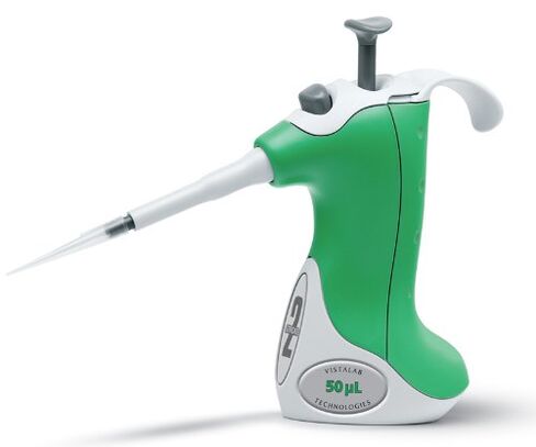VistaLab 1257-0050 Ovation Fixed Volume Two Stroke BioNatural Pipette, 50 microliter Volume, +/-0.8% Accuracy, Green in Kuwait