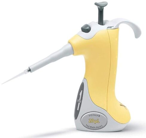 VistaLab 1157-0020 Ovation Fixed Volume Single Stroke BioNatural Pipette, 20 microliter Volume, +/-1.0% Accuracy, Yellow in Kuwait