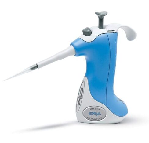 VistaLab 1257-0200 Ovation Fixed Volume Two Stroke BioNatural Pipette, 200 microliter Volume, +/-0.8% Accuracy, Blue in Kuwait