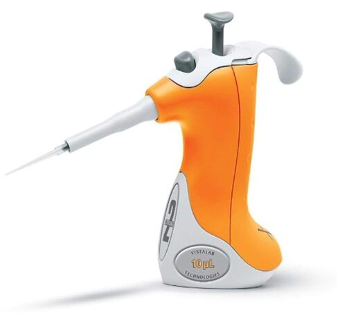 VistaLab 1257-0010 Ovation Fixed Volume Two Stroke BioNatural Pipette, 10 microliter Volume, +/-1.5% Accuracy, Orange in Kuwait