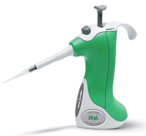 VistaLab 1157-0025 Ovation Fixed Volume Single Stroke BioNatural Pipette, 25 microliter Volume, +/-1.4% Accuracy, Green in Kuwait