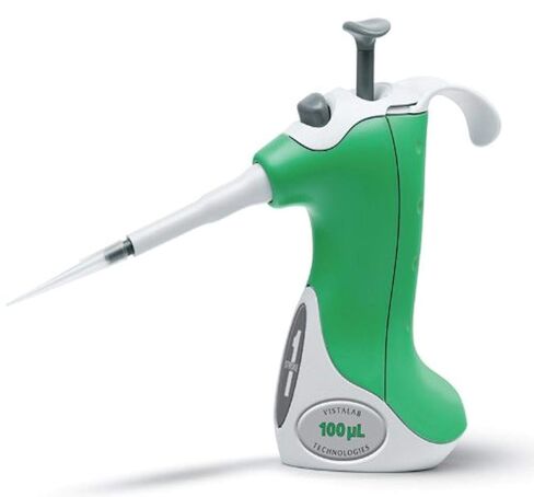 VistaLab 1257-0100 Ovation Fixed Volume Two Stroke BioNatural Pipette, 100 microliter Volume, +/-0.8% Accuracy, Green in Kuwait