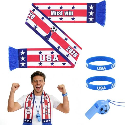 2026 World Cup Fan Scarf, Double-Sided Print, Includes Cheering Wristband and Whistle in Saudi Arabia