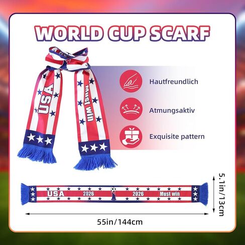 2026 World Cup Fan Scarf, Double-Sided Print, Includes Cheering Wristband and Whistle in Saudi Arabia