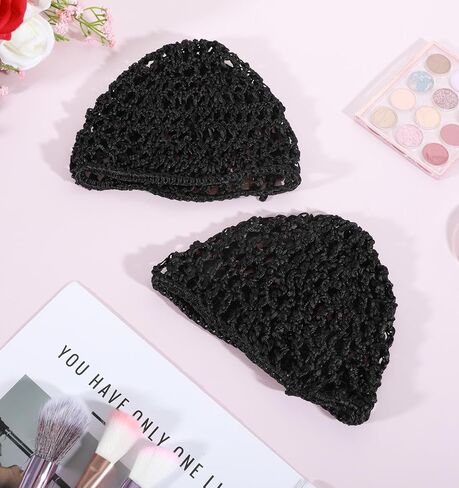 2 Pieces Crochet Hair Net, Hair Wrap Net Breathable for Sleeping & Shower, Soft Rayon Knit Snood Cap for Women, Black (Reusable & Stretchy) in Kuwait