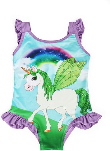 Girls Summer Cute Unicorn Print One-Piece Swimsuit Kids Flutter Sleeve Swimwear for Pool Beach in Saudi Arabia