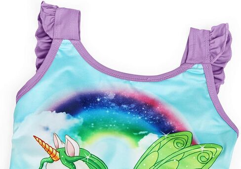 Girls Summer Cute Unicorn Print One-Piece Swimsuit Kids Flutter Sleeve Swimwear for Pool Beach in Saudi Arabia