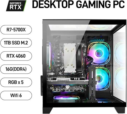 Gaming PC Desktop Ryzen 7 5700X ، Geforce RTX 5060 ، 32G DDR4 RAM ، 1 تيرابايت NVME SSD ، كمبيوتر برج مُعتِف للألعاب ، المنزل والمكتب (أبيض) in Kuwait