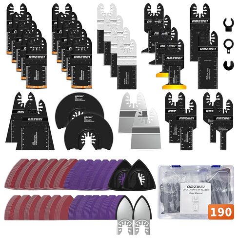 97Pcs Oscillating Tool Blade, Titanium Multitool Blades with Case, Sandpaper for Grout Removal, Wood, Metal, Plastic, Oscillating Saw Blades Compatible with Dewalt Ryobi Milwaukee Rockwell in Kuwait