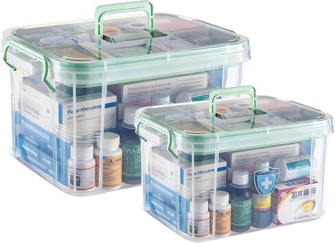 UNITED FLAMES 2-Pack Clear Medicine Storage Box, First Aid Box Empty with Locking Lid & Handle, Medicine Organizer Box with Removable Tray for Home & Pet Care in Saudi Arabia