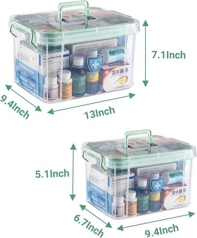 UNITED FLAMES 2-Pack Clear Medicine Storage Box, First Aid Box Empty with Locking Lid & Handle, Medicine Organizer Box with Removable Tray for Home & Pet Care in Saudi Arabia