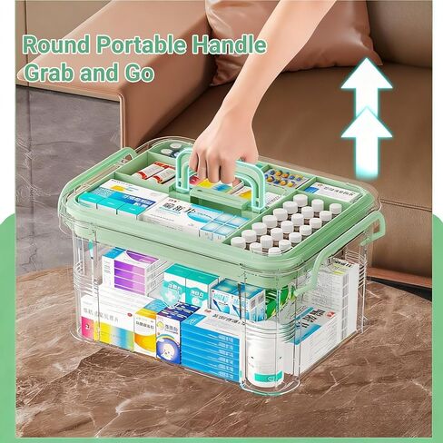 UNITED FLAMES 2-Pack Clear Medicine Storage Box, First Aid Box Empty with Locking Lid & Handle, Medicine Organizer Box with Removable Tray for Home & Pet Care in Saudi Arabia